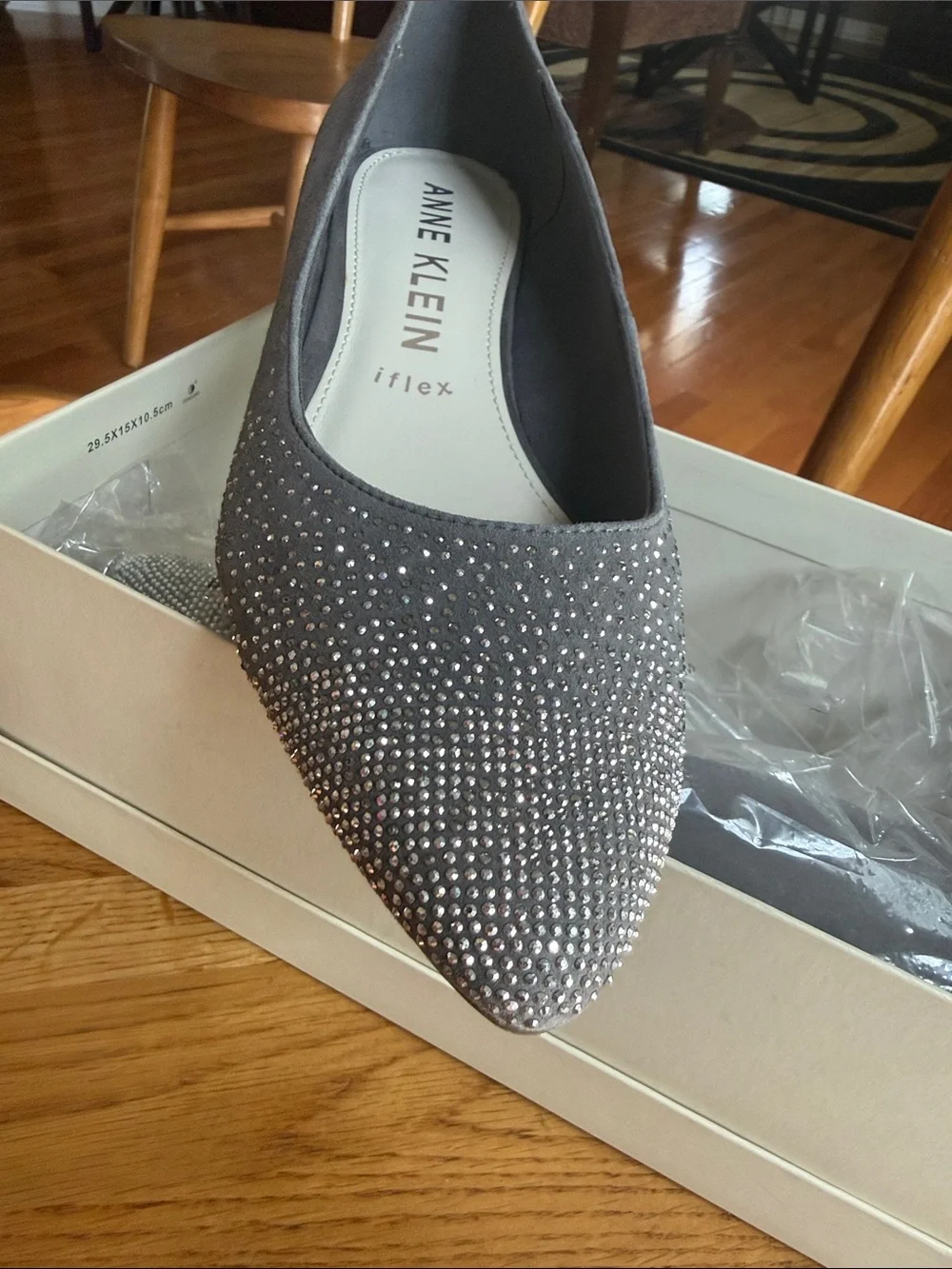 Anne Klein Gray Embellished Pointed-Toe Wedge Heels